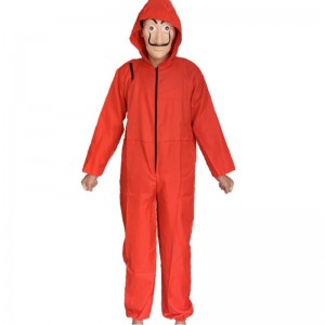 Billigere rød dali kostume med maske coverall hoodie jumpsuit penge heist halloween cosplay kostume