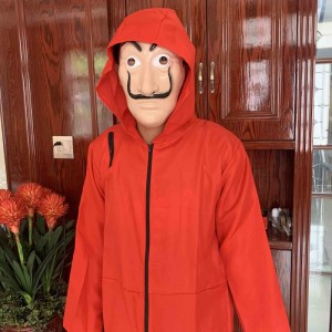 Billigere rød dali kostume med maske coverall hoodie jumpsuit penge heist halloween cosplay kostume