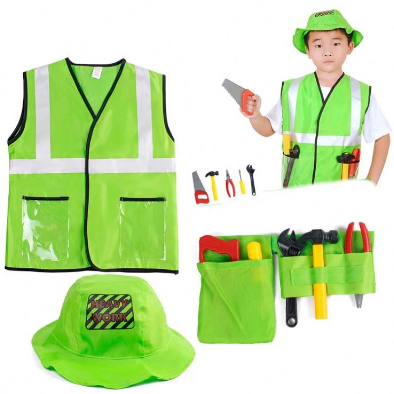 Kid Builder Karriere Dress Up Tøj drenge Byggeri-arbejdstager kostume med værktøjsbælte vest hat HCBC-002