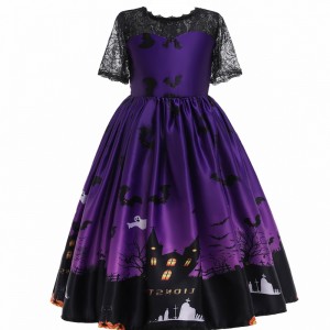 2022 Børns Bat Ghost Cartoon Print Dress Halloween -kostume til børn