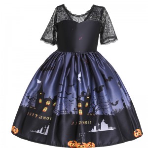 Halloween Princess Dress Lace Tube Top Dress Ghost Print Children \\\\ \'s kjole