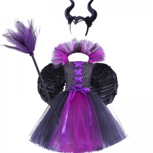 Amazon Hot Selling Children\'s Halloween Dress Girls Tutu Dress Witch kjole pandebånd