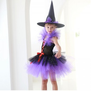 Amazon Hot Selling Tutu Witch Dress Costume til piger med Witchy Hat Halloween Carnival Party
