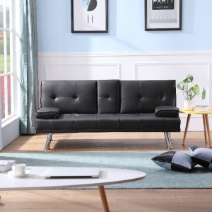 Faux læder sektionssofa stue sofa sæt med cupholder foldningssofa