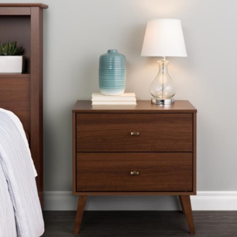 Nyt design 2 skuffer natborde sort sengeside til soveværelse natbord med massivt træskuffe
