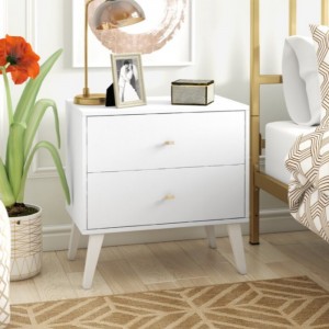 Nyt design 2 skuffer natborde sort sengeside til soveværelse natbord med massivt træskuffe