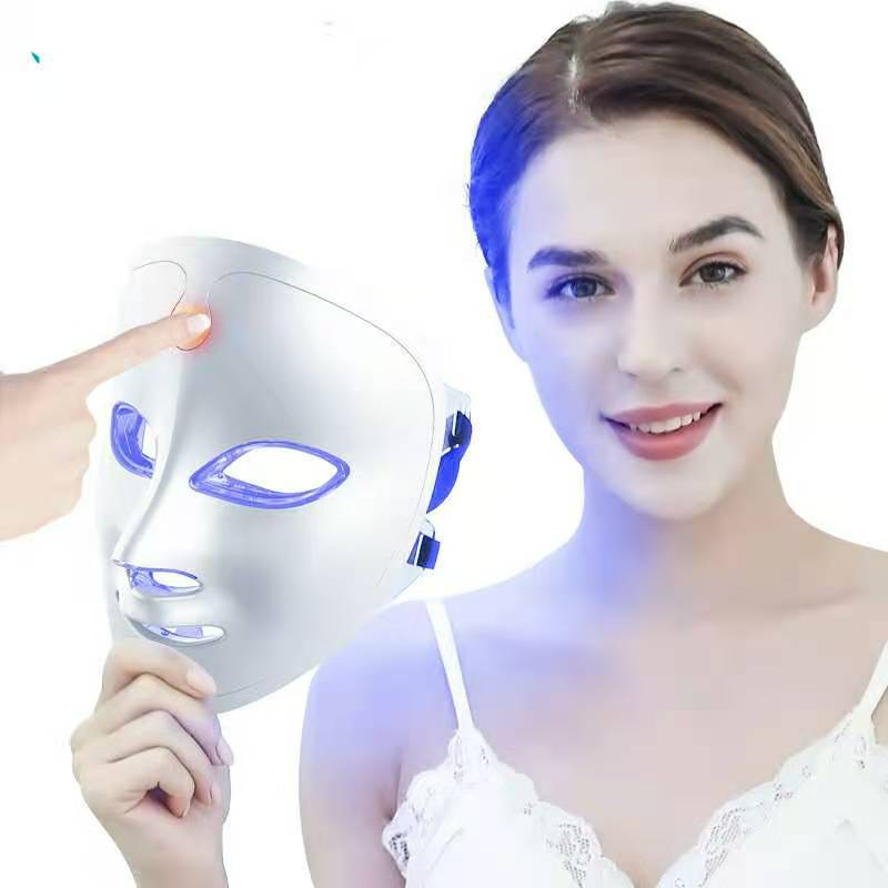 7 farver lys bærbart ansigt LED ansigtsmaske lysbehandling til hjemmebrug, LED lys terapi ansigts hudpleje maske - blå&rødt lys til acne fotonmaske - Korea PDT -teknologi til acne reduktion