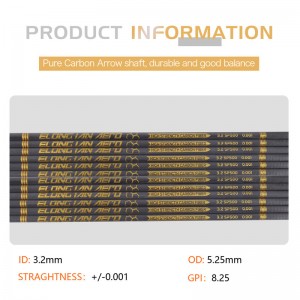 Elongarrow 32 tommer 3,2 mm høj modul carbonfiber pileskaft til bueskytter