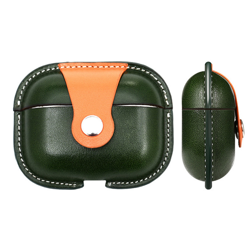 Nye Apple AirPods Pro2 beskyttende sag, militær grøn farvematchende kalveskind integreret beskyttende sag, Bluetooth Headset Case Crash Resistant Leather Case