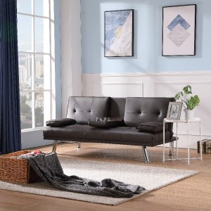 Faux lædersofa foldesofa seng med cupholder