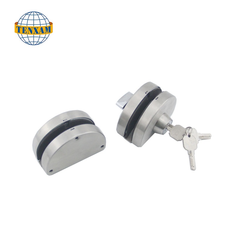 Kommercielt rammeløst glas til glas Dobbelt sving glidning mednøgler rustfrit stål sikkerhed Hoved glasdørlås