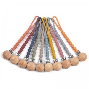 Håndlavet træ BPA Gratis silikoneperler Pacifier Chain Baby Pacifier Clip Infant Series Hot Selling Baby Beech Pacifier Chain Baby Soothing Silicone Baby Pacifier Holder Clip