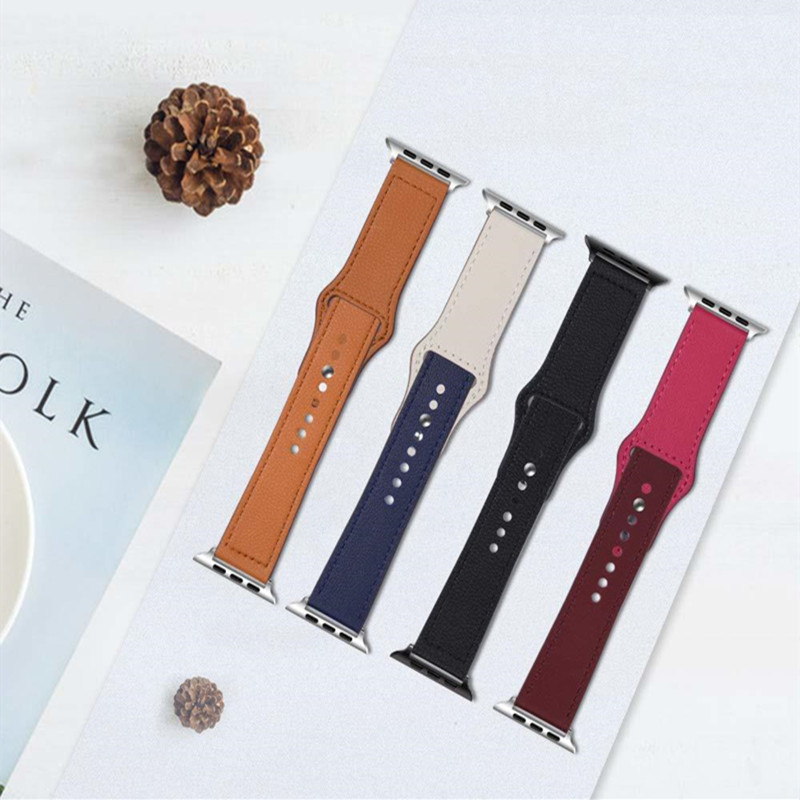 Ægte læderrem, åndbar og holdbar, moderigtigt Qianniao -gitter, lille, frisk og solid farvestrop osv. Er velegnet til Apple, Samsung, Huawei og Xiaomi ure, 38 mm, 40 mm. 42 mm