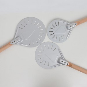 Træhåndtag 7inch 8inch 9inch Perforeret aluminiumspizza Turning Peel Pizza Turner Round Pizza Spatel Pizza Ovn Tilbehør