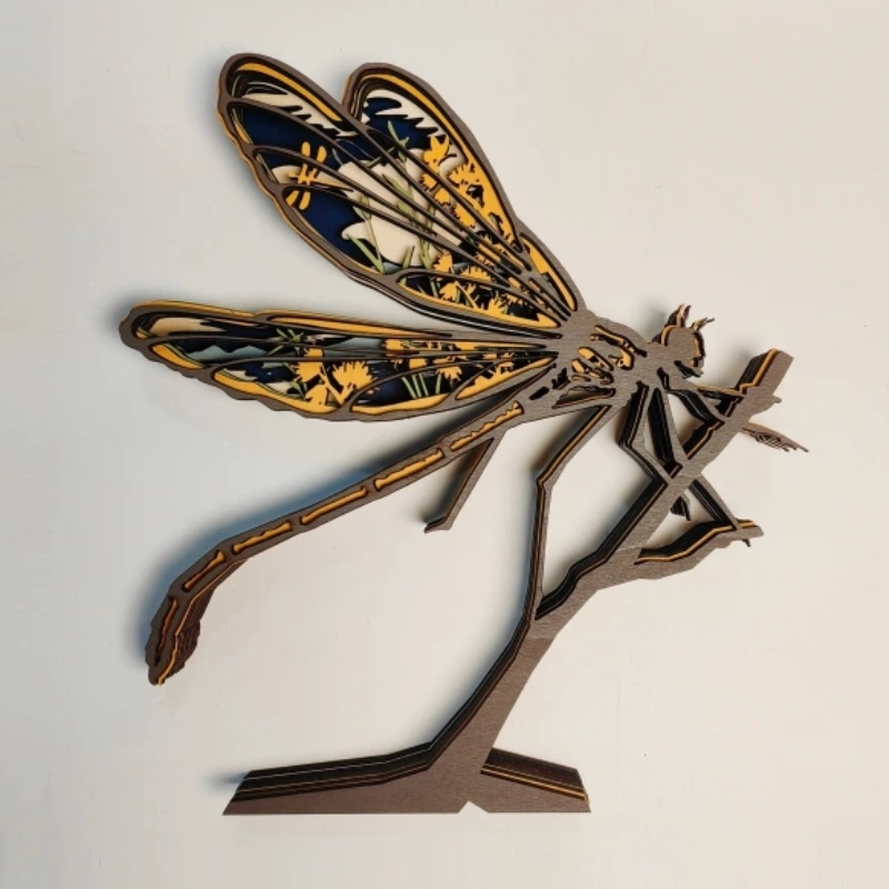 3D Animal Wood Dragonfly Decoration