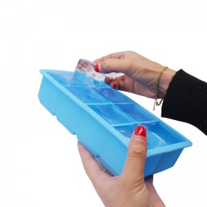 Let frigivelse silikone og fleksibel 8 store isterningbakker, råmateriale certificeret, BPA -fri, langsom smeltende isterninger til whisky, cocktails og juice, let at rengøre