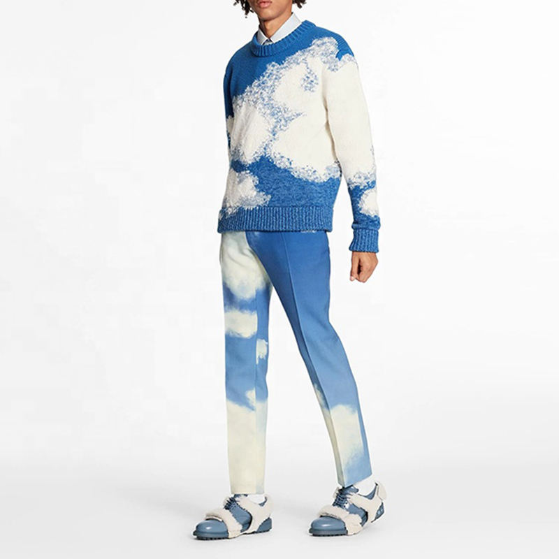 Vigor beklædning brugerdefineret herre sweater producent tyk strik jacquard trøjer farveblok uld sweater til mand
