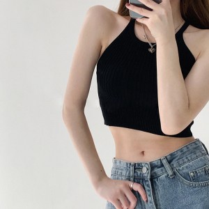 Ny sommer retro vest suspenders Kvinders solide farve ærmeløs strikket sweater kort vest sweater
