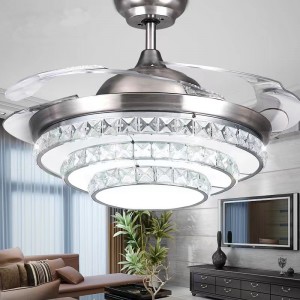 K004 Lysekrone Loftventilator med lys med fjernbetjening 42 tommer 3 Farve med højttaler Crystal Fan Lysekrone