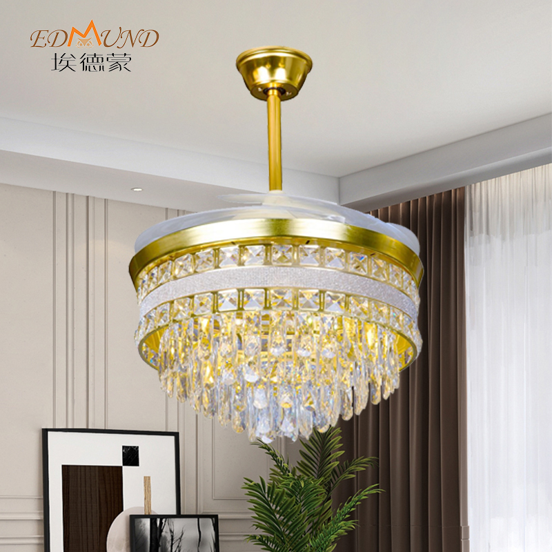 K010 lysekrone loftsventilator med lys med fjerntliggende 42 tommer 3 farve med højttalerkrystallventilatorer lysekrone