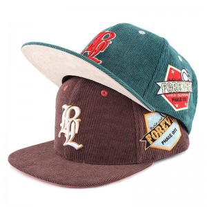 brugerdefinerede herre broderi 5 panel snapback corduroy caps hatte