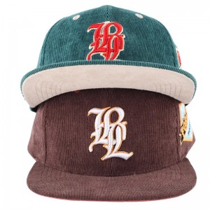 brugerdefinerede herre broderi 5 panel snapback corduroy caps hatte