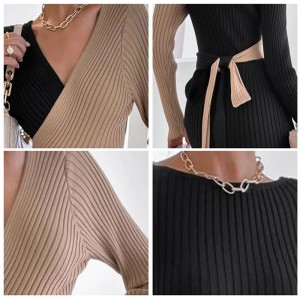 OEM Fashion Design Fancy Sexy Style Sweater Dress 7gg V Neck Anti-Pilling Hip Hop Knit Young Women Sweater Dress