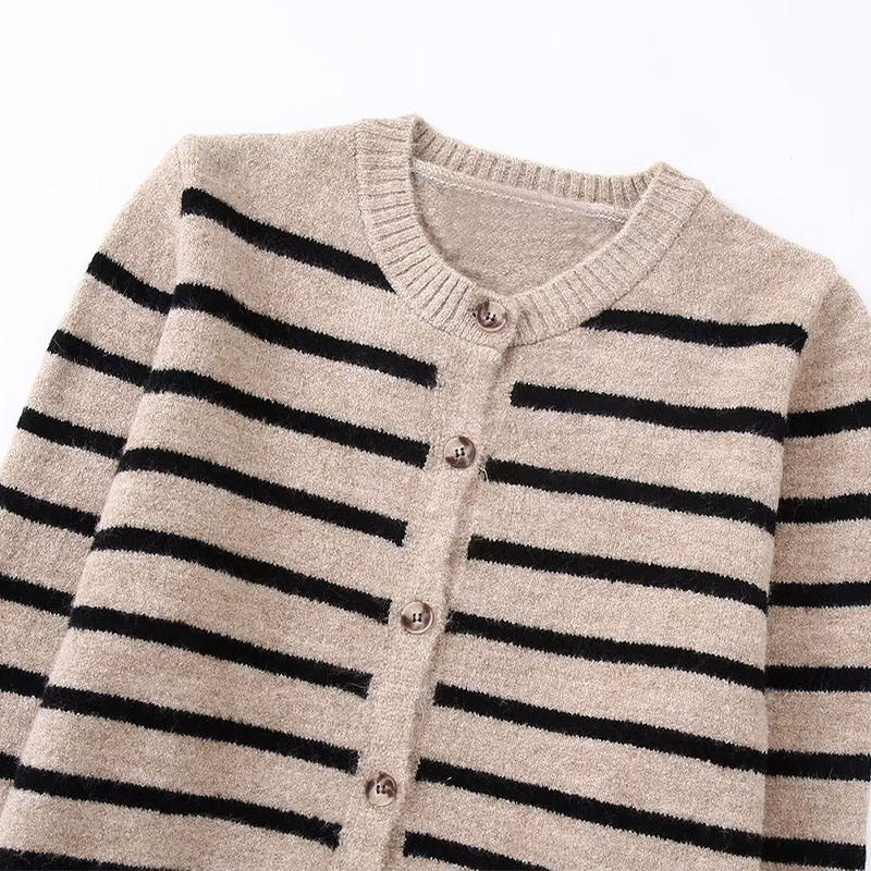 Efterår Ny mode stribet strikket sweater cardigan vintage langærmet knap op kvindelige trøjer