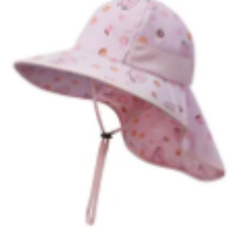 Brugerdefineret trykt bomuldstrand Sun Hat Kids Summer Shield Bucket Hats With String