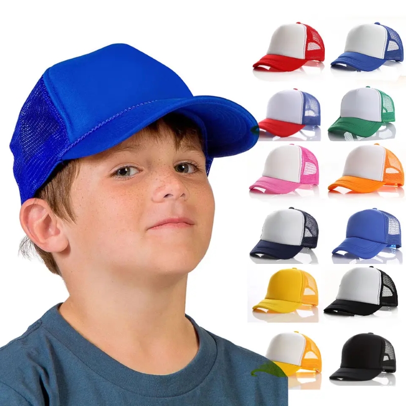 Engros justerbar snapback klassisk unisex ungdom én størrelse mesh cap buet Bill poly-skum front trucker hat til børn