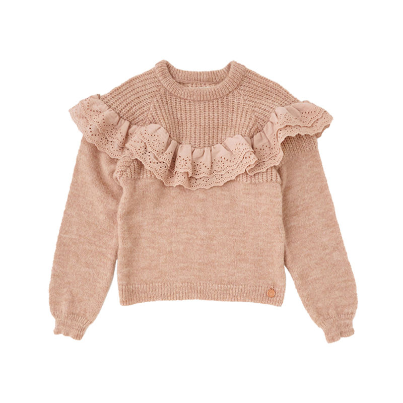 Nyeste vinterrunde hals med flounce strikket bomuld børnepiger sweater