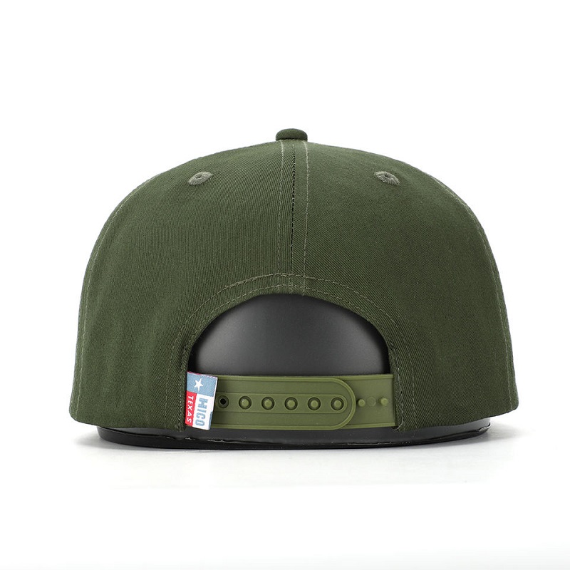 OEM Custom High Quality Classic 5 Panel Army Green Cotton Embroidery Woven Patch Logo Rope Snapback Cap Hat