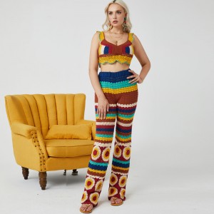 Deep V-hals håndlavet hæklet sexet kvinden sweater afgrøde top strikket tøj