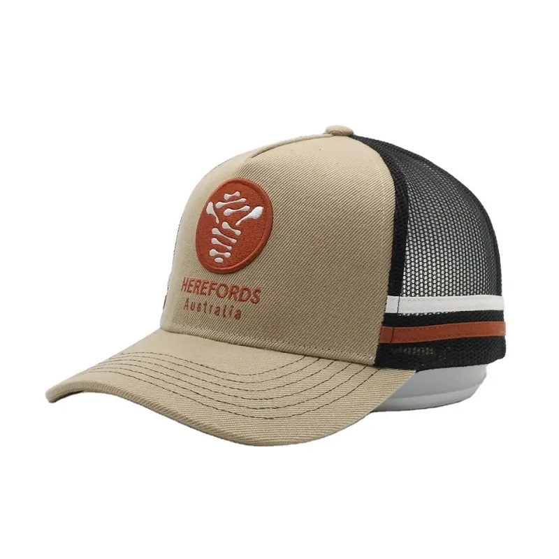 Brugerdefinerede højprofiliske australske landbiler, 2 sidestripemesh trucker cap, stribet trucker ha