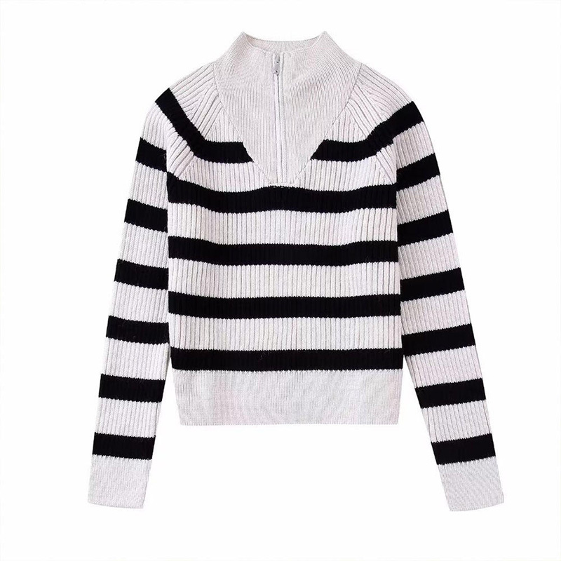 Autumn New Fashion Stripe Stried Sweater Vintage Langærmet Kvindelige Pullovers Chic Tops