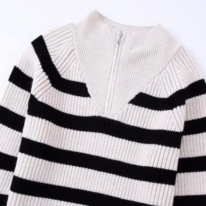 Autumn New Fashion Stripe Stried Sweater Vintage Langærmet Kvindelige Pullovers Chic Tops