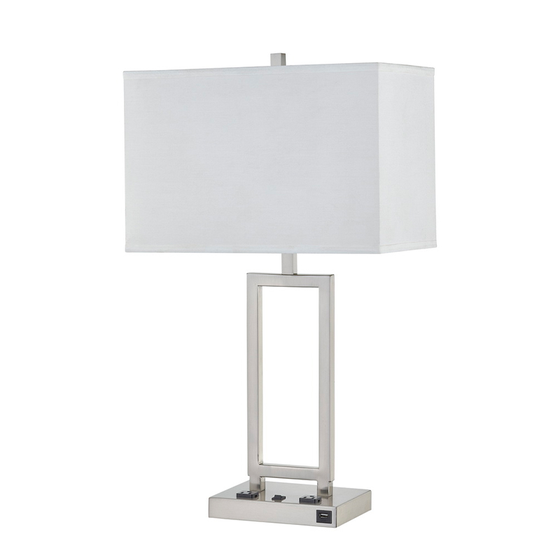 Gatsby skrivebordslampe med børstetnikkelfinish, to forretninger, en på/off rocker switch og en USB -port