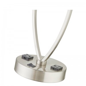 Sov en let bordlampe med børstetnikkel finish, en på/off rocker switch og to forretninger i værelse