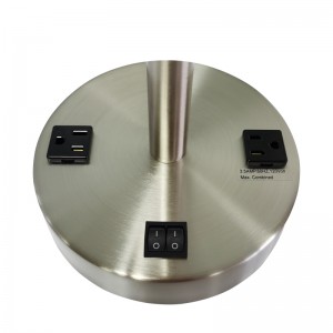 Enkel stil børstetnikkel finishnatbord bordlampe med en tvilling på/off rocker switch og to praktisk afsætningsmarked i værelse