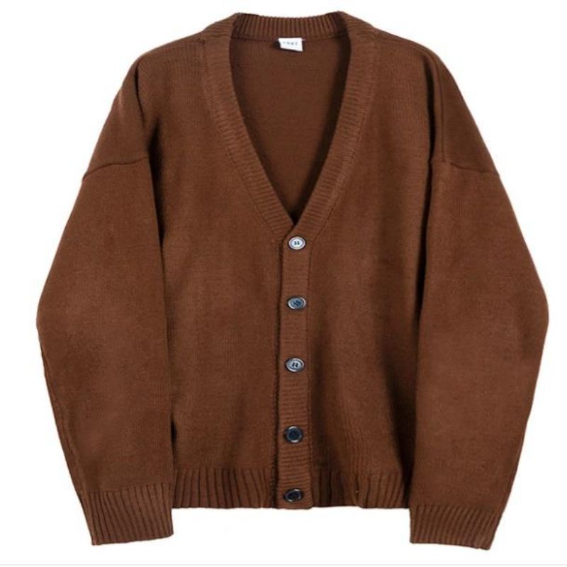 Efterår/winter langærmet strikket løs cardigan v-hals topmænds sweater