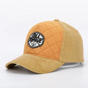 OEM Brugerdefineret høj kvalitet 5 panel skum front corduroy baseball cap, 3d broderi logo buet brim læder rem far hat