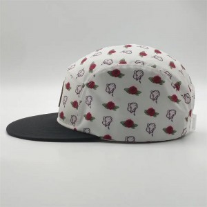Engros 5 panel brugerdefineret læder patch logo snapback hatte, polyester børn snapback cap, overalt udskriv lejr hatte