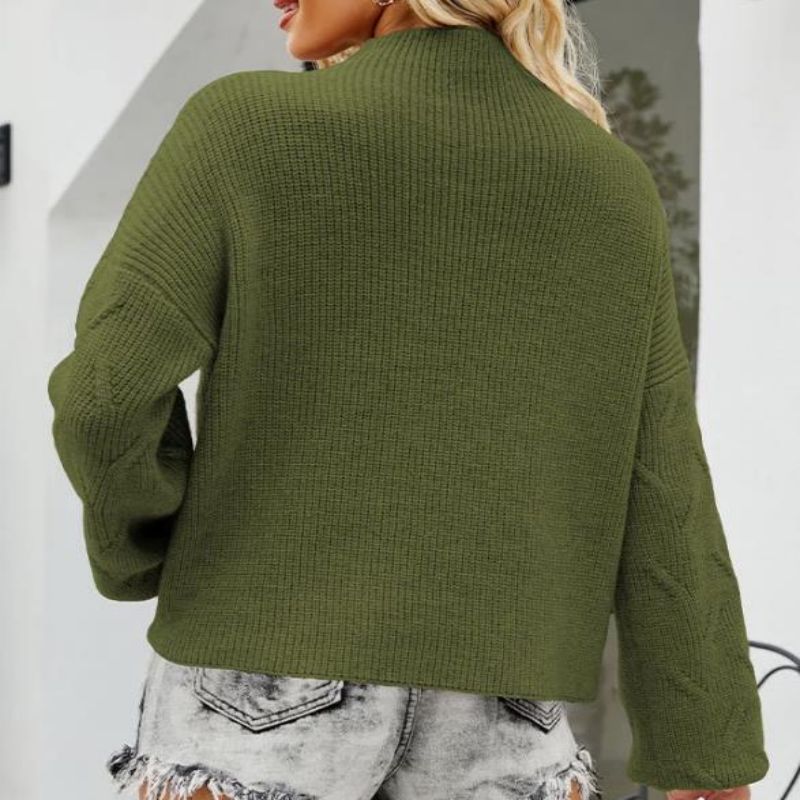Ren farve knap reb sweater løs pullover skildpadde kvinders sweater