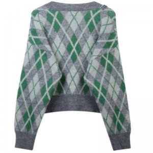 Argyle jacquard strikket mohair cardigan sweater kvinder strik