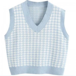 Mønster strik sweater vest ærmeløs løs V-hals strikstøj