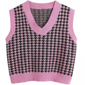 Mønster strik sweater vest ærmeløs løs V-hals strikstøj