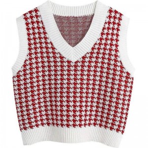 Mønster strik sweater vest ærmeløs løs V-hals strikstøj