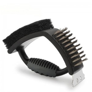 BBQ børste rustfrit stål 3-i-1 grill rengøringsbørste dobbelt BBQ børste med skraber til BBQ