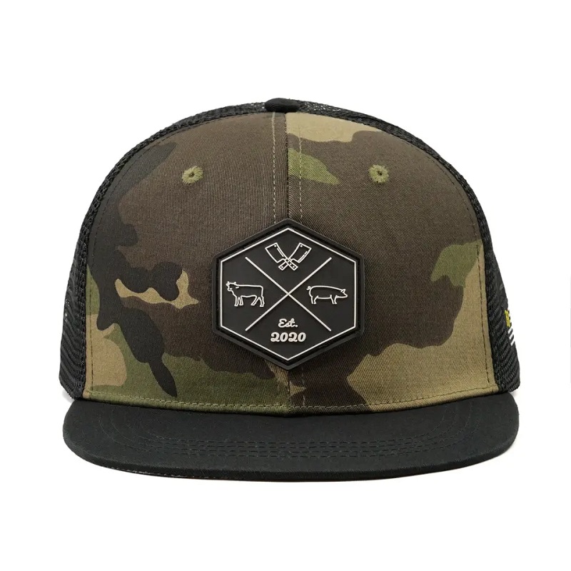 Engros tilpasset hip hop camo snapback mesh broderet patch logo brugerdefineret 6 panel flad brændsel trucker cap og hat