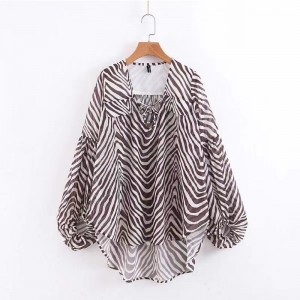 2023 Nye kvinders mode All-Match Slim Striped Spinning Printed Longærved Tie-Up Shirt